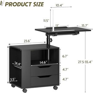 Bedroom bedside <b>table</b> with height <b>adjustment</b> and 360 rotation, including drawer storage, LED lights, and power outlet. - Product Image 2