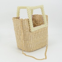Sac de plage léger en paille fait main de créateur, sac fourre-tout de shopping décoré d'une poignée en perles, sac à main décontracté pour filles