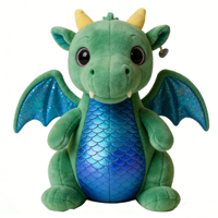 Peluche Dragon Vert Adorable Rembourrée Coton PP Ultra Douce Ailes Bleues Scintillantes Ventre Écailleux Cadeau d'Anniversaire 2-4 Ans Anti-Stress