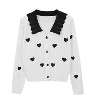 Pull en tricot personnalisé pour femmes, manches longues, col rabattu, pull pour femmes, épaule tombante, coeur, bouton jacquard, cardigan en tricot pour femmes