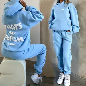 Custom Plus-size Women's Hoodie And Sweatshirt 3d Powder Puff Print Cotton Super Dalian Hoodie And Jogger Suit