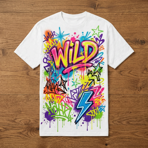 Unisex <b>White</b> <b>Slim</b> <b>Fit</b> Short Sleeve O-Neck T-<b>Shirt</b> with Colorful 3D Wild Graffiti Letter Print Vintage Style - Product Image 1