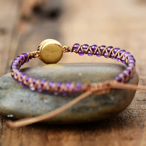 Amethyst <b>Opal</b> Double Layer Woven <b>Bracelet</b> Bohemian Style Gift Jewelry Zinc Alloy Bezel Setting Irregular Circle Design - Product Image 3