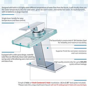 Phổ biến rộng rãi Thác vòi lưu vực vòi nước phòng tắm lưu vực bồn rửa vòi nước, nóng và lạnh kiểm soát nhiệt độ <span class=keywords><strong>LED</strong></span> ánh sáng Mixer Glass Brass - Product Image 3