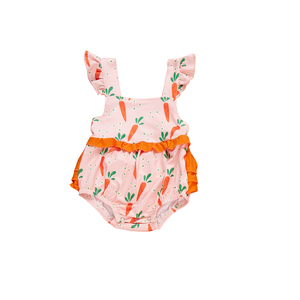 Conjunto de Ropa Infantil Personalizado de Boutique, Informal, con Estampado de Zanahorias de Pascua, Transpirable, de Algodón y Elastano, Pantalones Cortos para Niños, Mono de Burbujas para Bebé con Volantes - Product Image 3