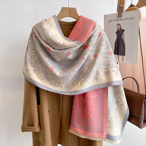 Phụ nữ quá khổ mùa đông ấm áp CAPE Pashmina khăn choàng với Mô hình lá đan len Cashmere Poncho bọc từ nhà cung cấp đáng tin cậy - Product Image 4