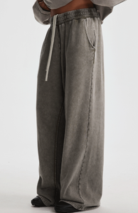 OEM Vintage Acid Wash <strong>Men</strong> Straight Sweatpants 100% Cotton Heavy <strong>Elastic</strong> <strong>Waist</strong> Wide Leg Loose Casual Streetwear <strong>Trousers</strong> - Product Image 2