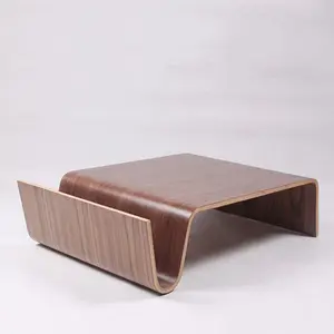 Mesa de centro de madeira compensada para sala de estar estilo moderno nórdico, mesa de centro luxuosa para uso ao ar livre, mesa de baixo folheada a nogueira