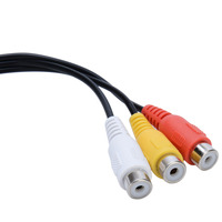 3,5 mm zu RCA AV-Camcorder-Video-Kabel männlich zu 3RCA weiblich schwarz aus PVC vergoldet OPP-Beutel Lager-Audio-Kabel 3,5 mm Dc 30 cm 13 mm