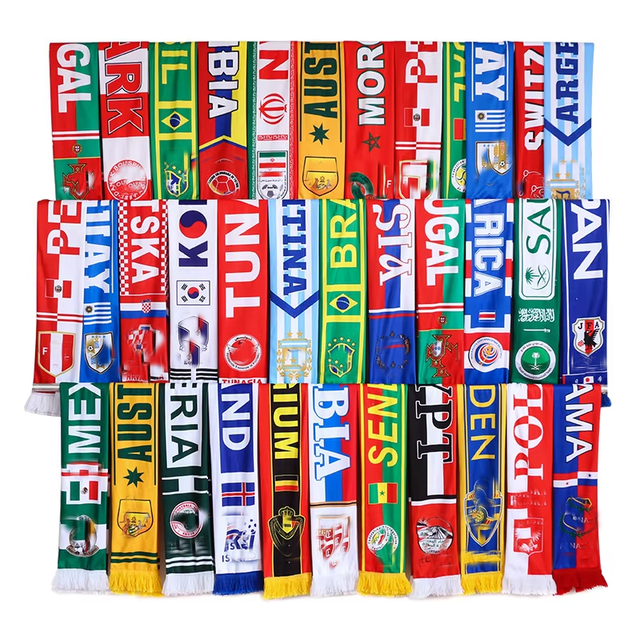 High Quality Double Side Polyester Neck Fan Football Custom Soccer Blue Scarf and Hat Custom Soccer Football Scarf