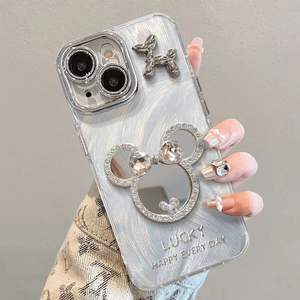 Convient pour Apple 15/13pro <span class=keywords><strong>Mickey</strong></span> Mirror Phone case 13/14pro Simple Bracket 11pro Explosion Iphone12 Fine Hole Feather Shell - Product Image 1