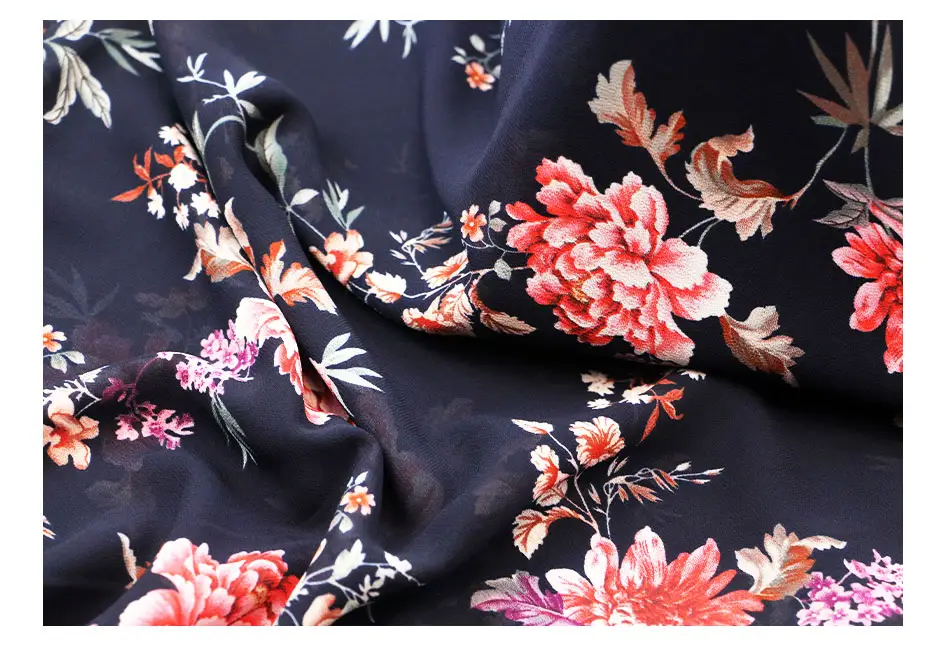WI-D01-98243 nuovo arrivo strizzacervelli-resistente motivo floreale su sfondo nero Chiffon muschio crêpe tessuti per le donne camicetta