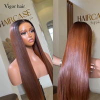 Pelucas de Cabello Humano Liso Natural SDD Vietnamita Color Marrón Ombre, Sin Pegamento, Pre-Arrancadas, Pelucas Frontales de Encaje HD 13x4