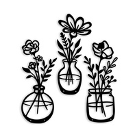 Fourniture d'usine Cuisine intérieure noire Salle de bain 3 pièces Fleurs en métal avec décoration murale Vase