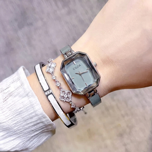 Montre à quartz CILOAPink avec cadran carré, bracelet en acier inoxydable, montre-bracelet pour femme, étanche, bijoux de mode - Product Image 3