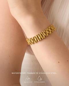 PAVOI Bracelet de montre étanche pour femme en plaqué or 14K Bracelet à maillons en acier inoxydable avec deux tons de métaux mélangés - Product Image 5