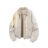 Blouson Bomber en Daim Beige Hiver OEM avec Col en Peau de Mouton, Multi-Poches Fonctionnelles, Fermeture Éclair Épaisse, Style Universitaire