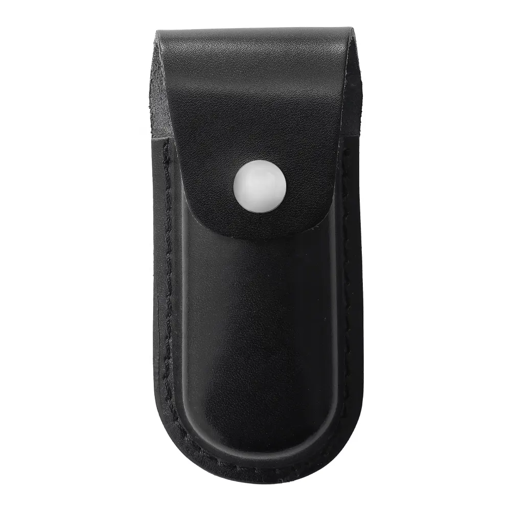 Coldre de faca de bolso para botão premium com fecho de correr de 2,5" com alça de cinto em microfibra preta e couro sintético