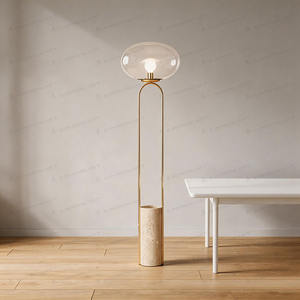 Lampe de sol moderne en <span class=keywords><strong>travertin</strong></span> avec globe en verre |   Lampe sur pied minimaliste pour salon - Product Image 5