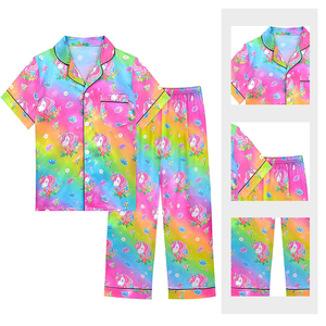 Ropa de dormir transpirable para niños, conjunto de pijamas de noche de dibujos animados para niñas, venta al por mayor, ropa de dormir de unicornio arcoíris de verano personalizada 2025 - Product Image 2