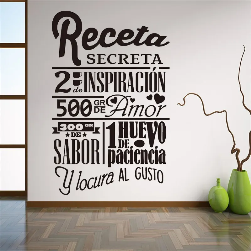 Sticker Spanish Secret Recipe Wall Decoration Kitchen Vinyl Wall Sticker Home Decor Poster Family Wall Decal Art Mural