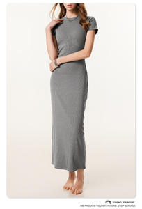 Summer Beach Vacation T-Shirt <b>Dress</b> Women Casual Short Sleeve Round Neck Pencil Long Maxi Split Stripe - Product Image 3