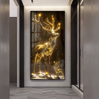 Nouvelle Décoration Murale LED de Luxe Scintillante Cerf Doré, Peinture Acrylique Animale, Décoration Intérieure pour Salon, Taille Personnalisée