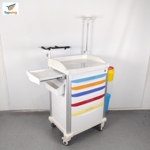 Carrito de Emergencia Médico Hospitalario Multicolor con 5 Cajones, Carro de Enfermería de ABS con Caja para Objetos Punzocortantes de 3L y Soporte para Suero para Sala de UCI y ER - Product Image 1
