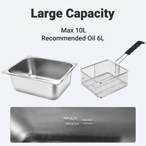 <span class=keywords><strong>Friteuse</strong></span> électrique professionnelle 6L à réservoir unique avec protection contre la surchauffe et robinet de vidange pour poulet frit, frites et chips - Product Image 3