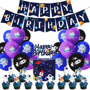 LUCKY 2023 Venta caliente Banners de fiesta con temática espacial Globos Cake Topper Set Kid Decoraciones para fiesta de cumpleaños