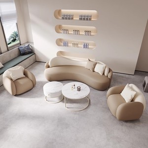 طقم كنبات زاوية عصري فاخر بتصميم منحني من الجلد الصناعي، قابل للتعديل بإسفنج عالي الكثافة، مثالي للمكاتب والمساحات العصرية - Product Image 1