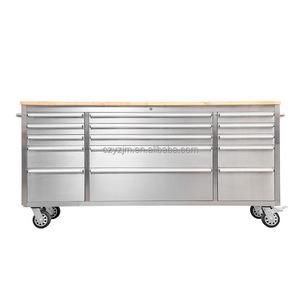 Offre Spéciale : Établi de <span class=keywords><strong>Garage</strong></span> Personnalisé de 72 Pouces avec 15 Tiroirs, Plateau en Bois, Boîte à Outils Roulante et Roues Robustes en Acier Inoxydable - Product Image 1