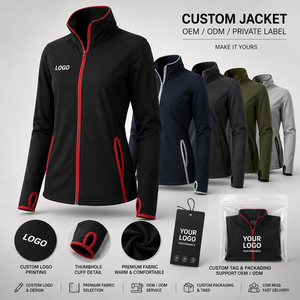 Chaqueta de Forro Polar Personalizada para Mujer con Orificios para Pulgares, Cierre de Cremallera, Manga Larga, Cuello Alto, Color Sólido, OEM, ODM, Marca Privada - Product Image 1