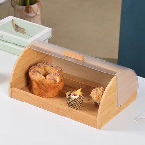 Bamboo Bread Box Large Capacity <b>Kitchen</b> Dessert Storage With Acrylic Transparent Lid Rectangle Shape Party Use - Product Image 1