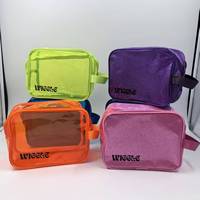 Pochette cosmétique personnalisée avec logo, violette, bleue, transparente, avec poignée, paillettes, PVC, fermeture éclair, sac à maquillage