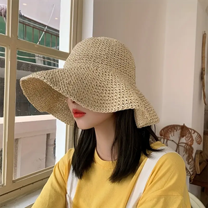 Chapeau seau d'été imperméable pour femmes imprimé caractère <span class=keywords><strong>large</strong></span> bord disquette chapeau <span class=keywords><strong>de</strong></span> paille dôme armure casquette d'ombre pour la plage <span class=keywords><strong>bain</strong></span> <span class=keywords><strong>de</strong></span> <span class=keywords><strong>soleil</strong></span> - Product Image 6