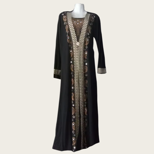 Women <b>Plus</b> <b>Size</b> Black Abaya Long Sleeve Floor Length Geometric Beaded Loose Fit Modest Islamic Wear Daily Use Middle East Style - Product Image 1