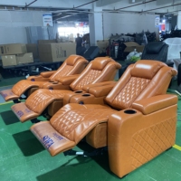 Canapé de cinéma électrique en cuir véritable Orange 3 places, fauteuil inclinable de théâtre, canapé de salon avec massage