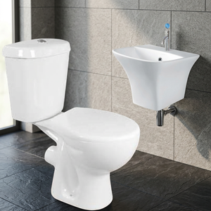 WC moderne à double chasse à débit double, ensemble de sanitaires en céramique pour salle de bain avec lavabo mural - Product Image 3
