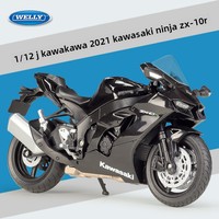 WELLY 1:12 Moto Kawasaki Ninja ZX-10R en métal pour garçons, modèle 2021, moto sportive en alliage, avec support mobile et commande de force, pour jeunes CN
