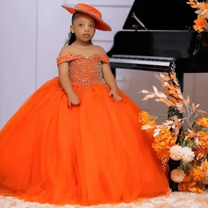 Abiti da festa per ragazze in tulle arancione, abiti da ballo personalizzati con cristalli, abito da damigella per <span class=keywords><strong>matrimonio</strong></span>, abito da concorso per bambini - Product Image 2