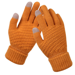 Luvas touch screen para o inverno com fios de lã grossa e acrescentou veludo <span class=keywords><strong>anti</strong></span> derrapante equitação frio resistente tricô luvas quentes - Product Image 1