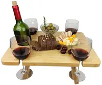 โต๊ะขนาดเล็กสำหรับกลางแจ้ง,ที่วางแก้วไวน์ทำจากไม้ไผ่สำหรับปิกนิกตั้งแคมป์เคลื่อนย้ายได้โต๊ะพับเก็บได้สำหรับปิกนิกไวน์ชายหาด