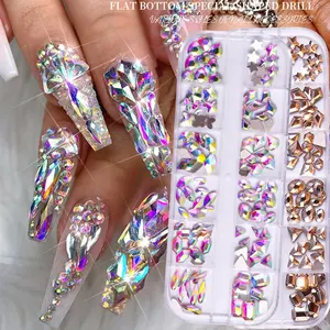 Unregelmäßig geformte Stein Strass Diamant Nagel Schmuck Tear Drop Glas Kristall 3D Regenbogen Glitter Dekor Nail Art Strass