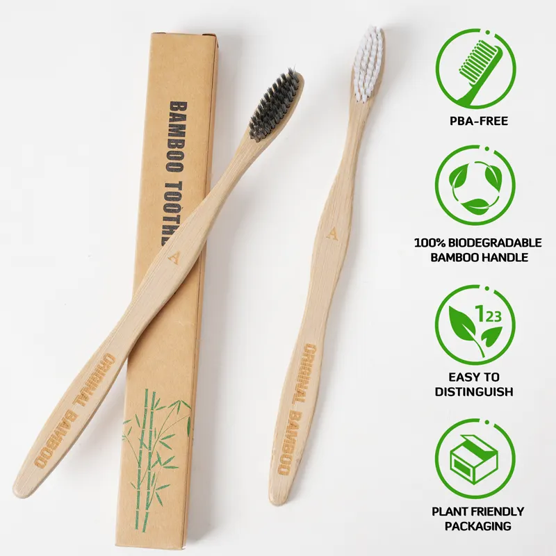 Escova de dentes de bambu para hotel, logotipo de hotel de alta qualidade, escova de dentes de bambu para hotel com embalagem personalizada e logotipo, melhor preço