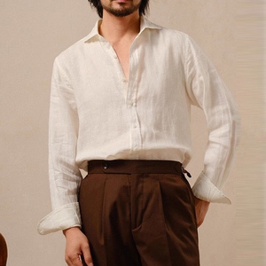 OEM camicie da lavoro di alta qualità da <span class=keywords><strong>uomo</strong></span> in <span class=keywords><strong>lino</strong></span> traspirante con colletto a punta da lavoro Casual banchetto di nozze da ballo antirughe per la primavera - Product Image 1