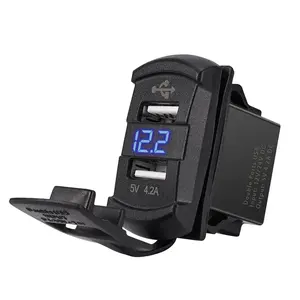 12v Dual 2 Port 4.2A USB Charger Socket & Voltmeter for car motorcycle