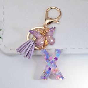 Hot Purple Snowflake Alphabet Resin Epoxy <b>Keychain</b> 26pcs English Tassel Butterfly for Girls UV Printed <b>Anime</b> Hanging Bag Chain - Product Image 4