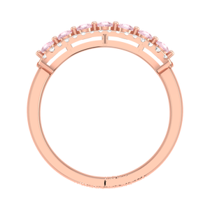 Anillo de eternidad de plata de ley 925 con piedras preciosas rosas y detalles de halo doble de circonita cúbica - Anillo de lujo para mujer chapado en oro rosa - Product Image 6