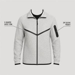 Chaqueta Deportiva de Punto con Capucha y Cierre para Hombre, con Ribete en Forma de V y Bolsillo en la Manga, para Invierno, 100% Algodón, Talla Grande - Product Image 3